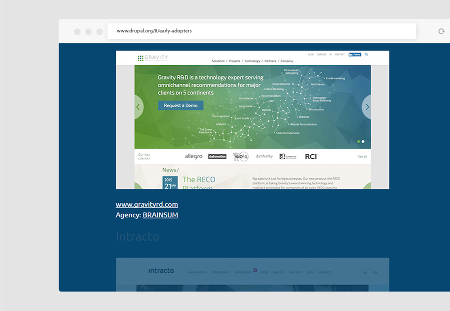 Listed at&nbsp;drupal.org's "Early adopters | D8"&nbsp;list