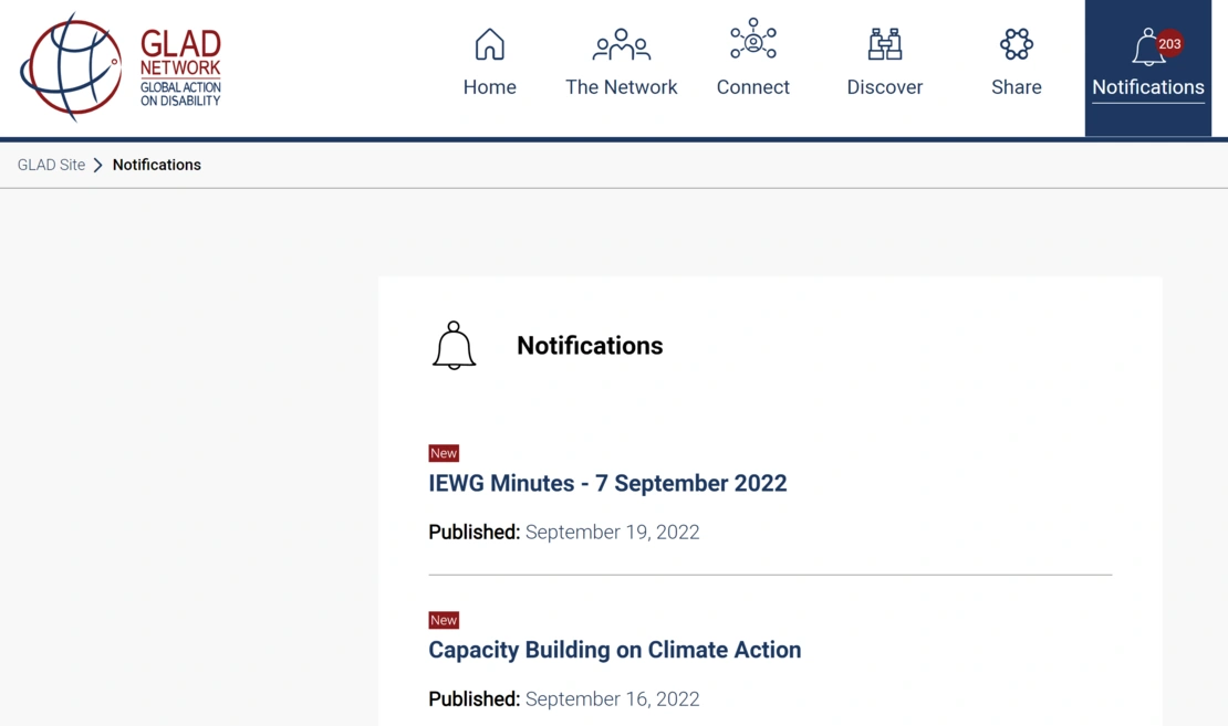 Notification system on gladnetwork.net